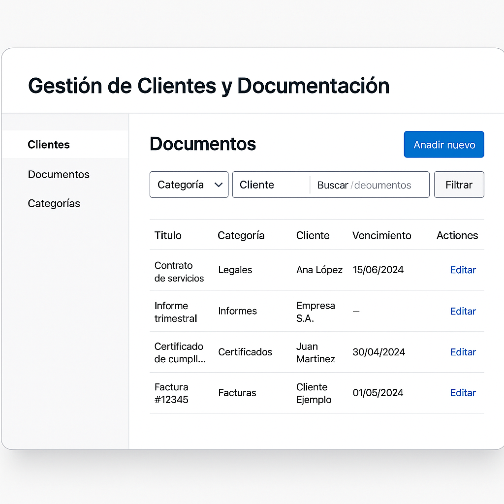Gestión de Clientes y Documentación – Portal privado con vencimientos y descargas