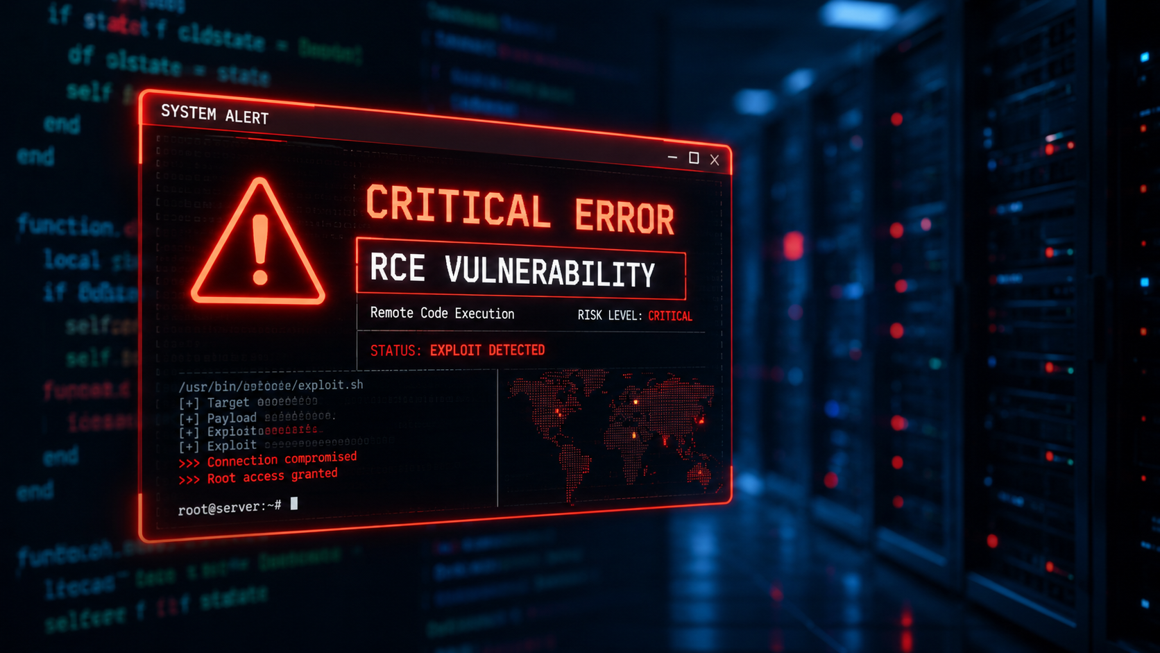 Captura de pantalla de una alerta de error crítico del sistema en WordPress sobre fondo azul con ícono de advertencia.